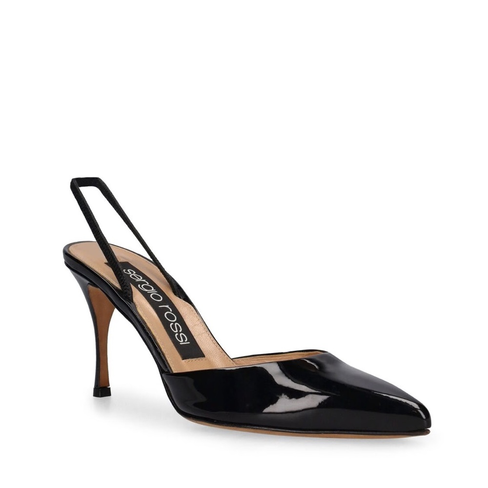 Sergio Rossi Black Patent Leather Slingback Pumps